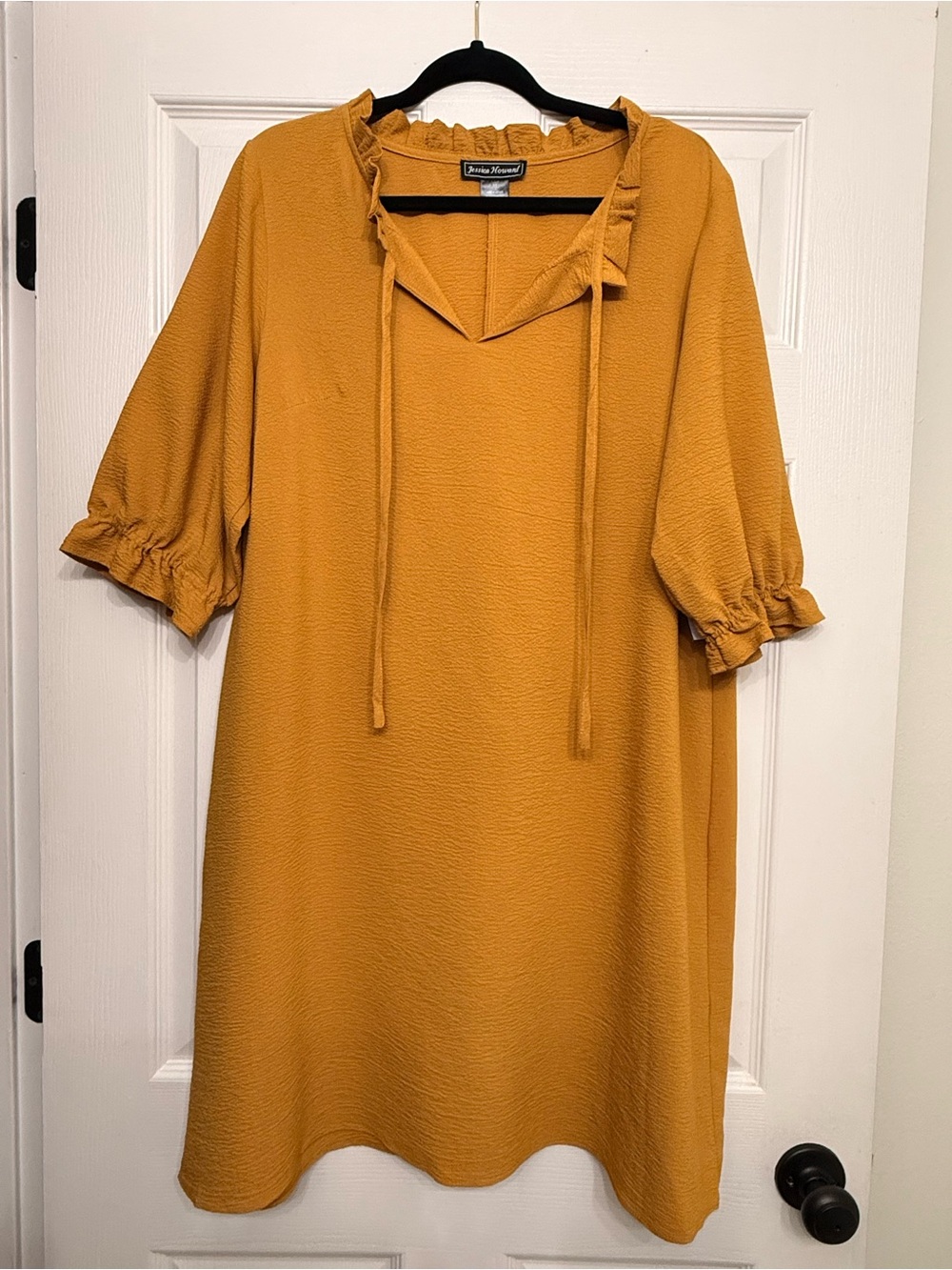 NWT Jessica Howard Mustard Ruffle Tie Neck Shift Dress Size 16